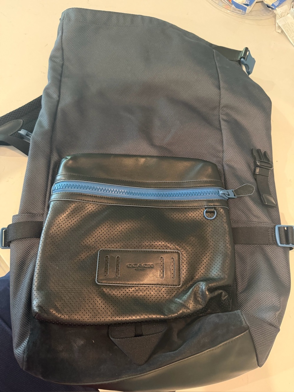 Coach Black and Navy Messenger Sling Bag with Blue Zipper